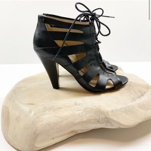 BCBG Black Lace Up Caged Heels Size 8
